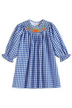 Load image into Gallery viewer, Blue Gingham Smocked Pumpkin Dress